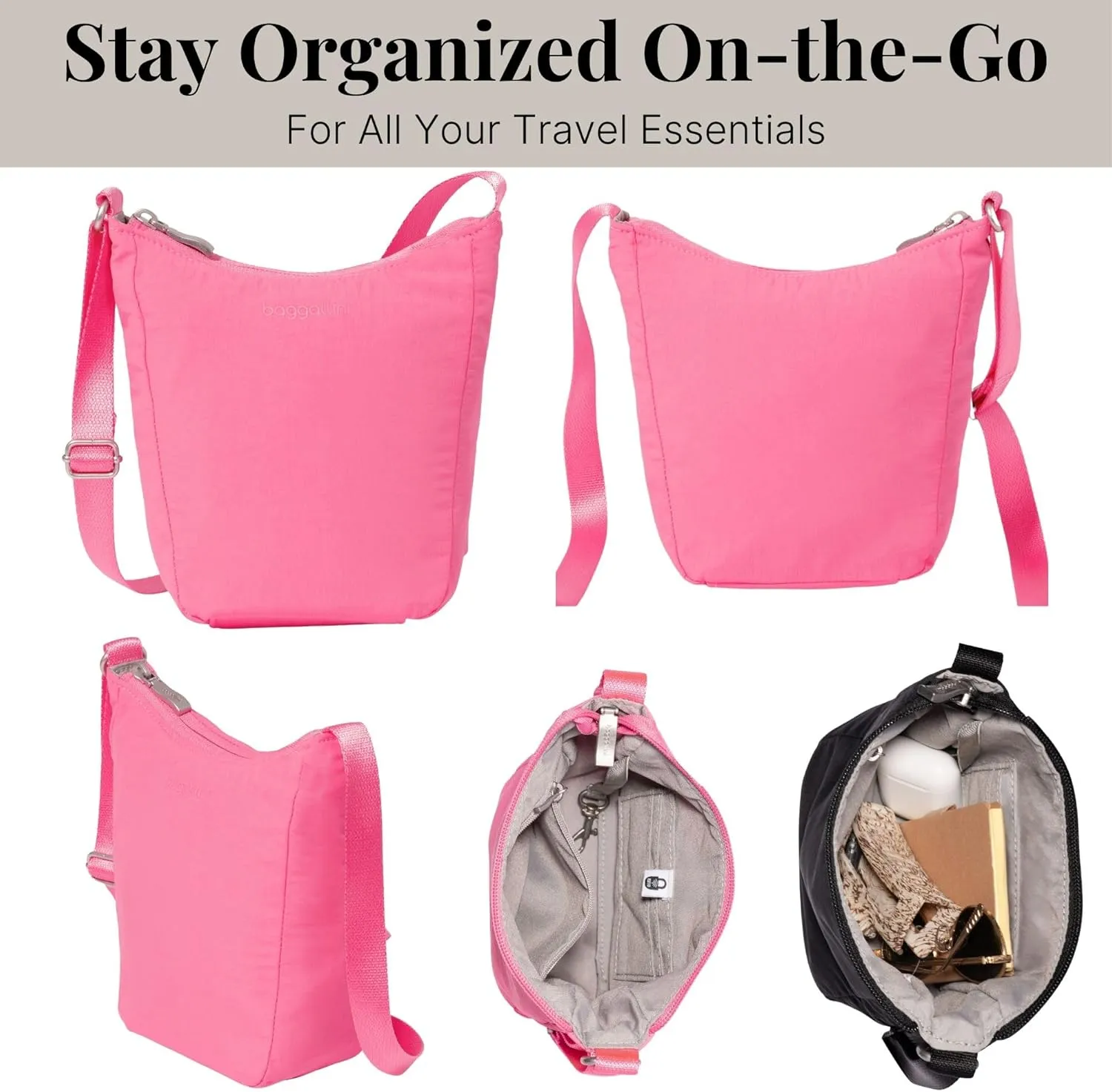 Baggallini Swift Mini Crossbody Bag for Women - 4.5x7 Small Travel Purse with Crossbody Strap and RFID