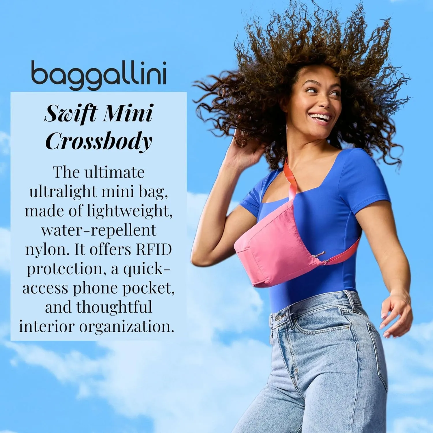 Baggallini Swift Mini Crossbody Bag for Women - 4.5x7 Small Travel Purse with Crossbody Strap and RFID