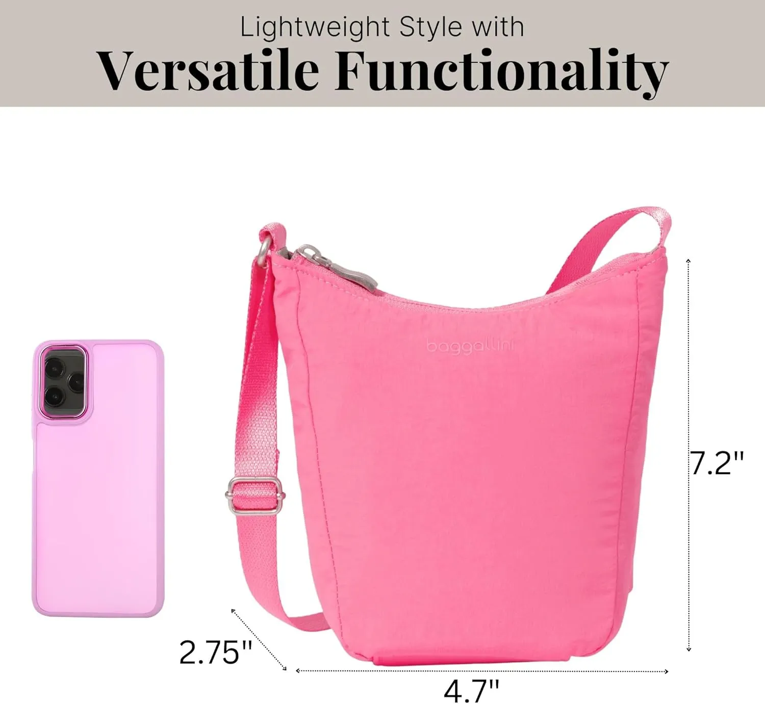 Baggallini Swift Mini Crossbody Bag for Women - 4.5x7 Small Travel Purse with Crossbody Strap and RFID