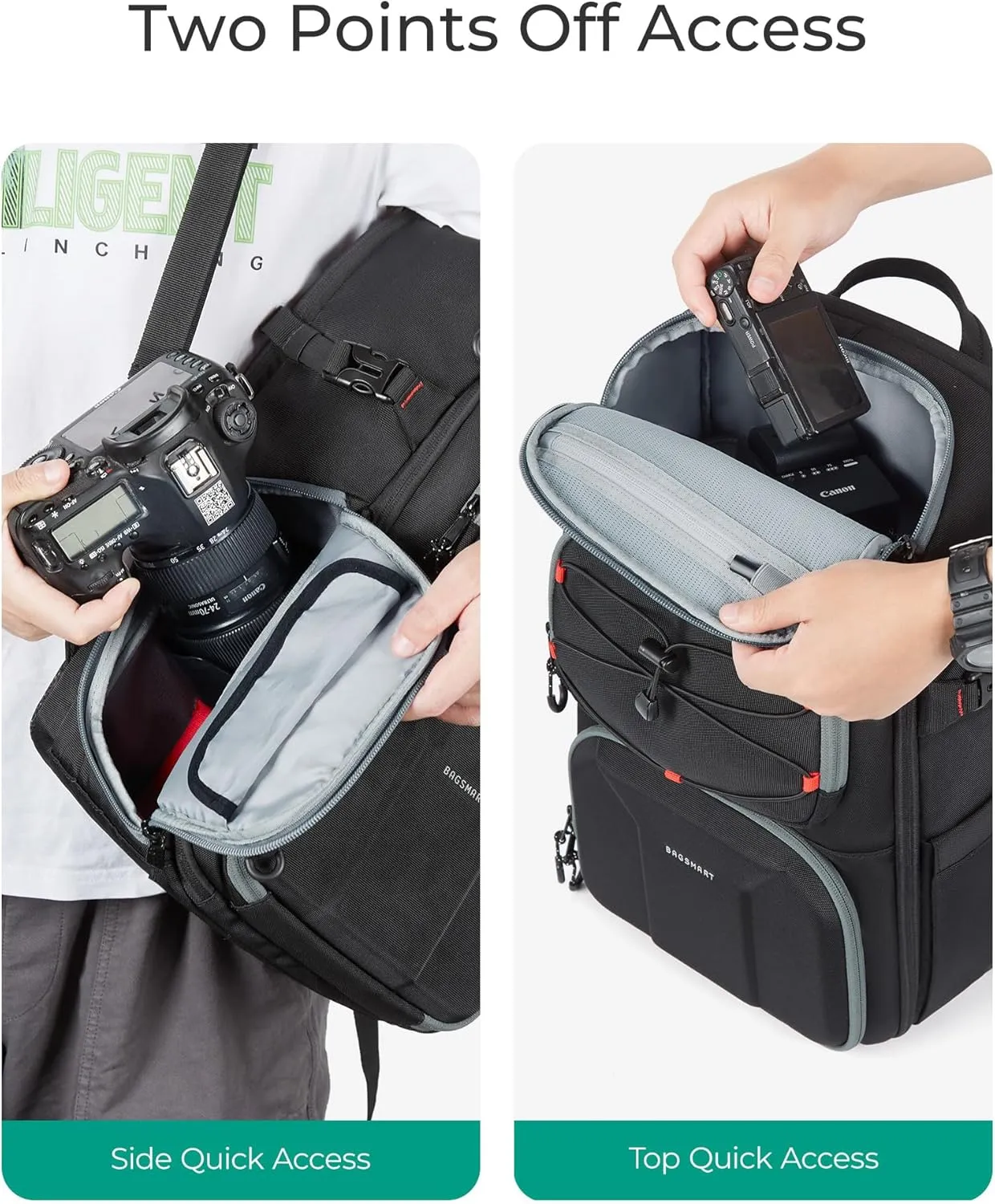 BAGSMART Camera Backpack for Photographers, Professional Camera Bag Backpack Fits up to 15.6" Laptop, DSLR/Drones/Tripod Backpack with Rain Cover, Grey