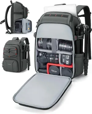 BAGSMART Camera Backpack for Photographers, Professional Camera Bag Backpack Fits up to 15.6" Laptop, DSLR/Drones/Tripod Backpack with Rain Cover, Grey