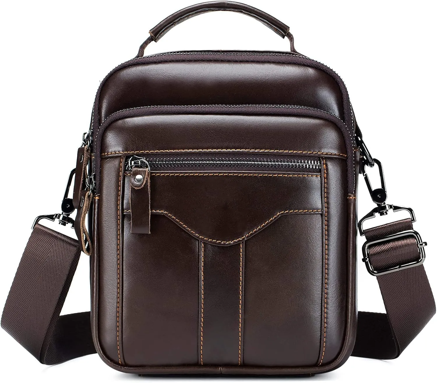 BAIGIO Genuine Leather Shoulder Bag for Men Crossbody Bag Small Leather Messenger Briefcase Handbag Men Purse