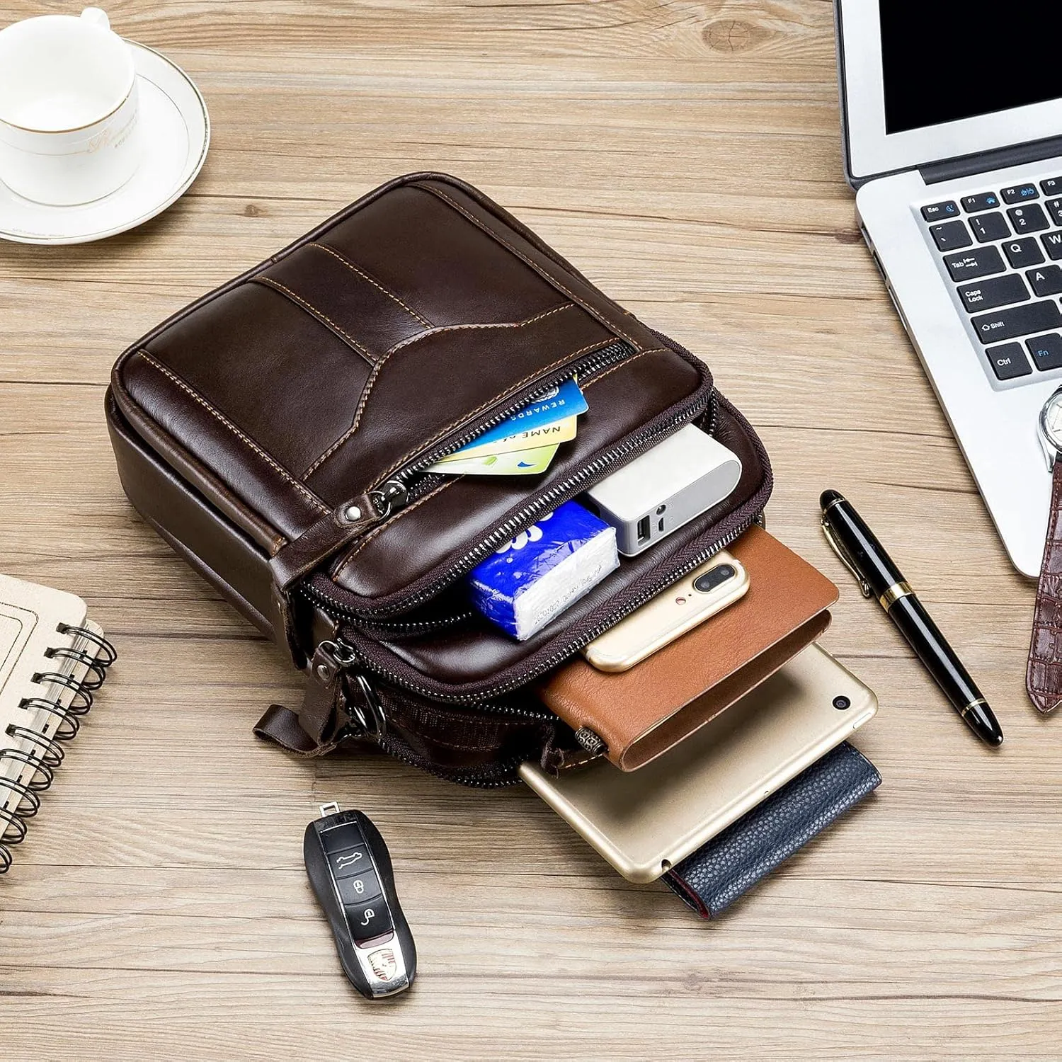 BAIGIO Genuine Leather Shoulder Bag for Men Crossbody Bag Small Leather Messenger Briefcase Handbag Men Purse