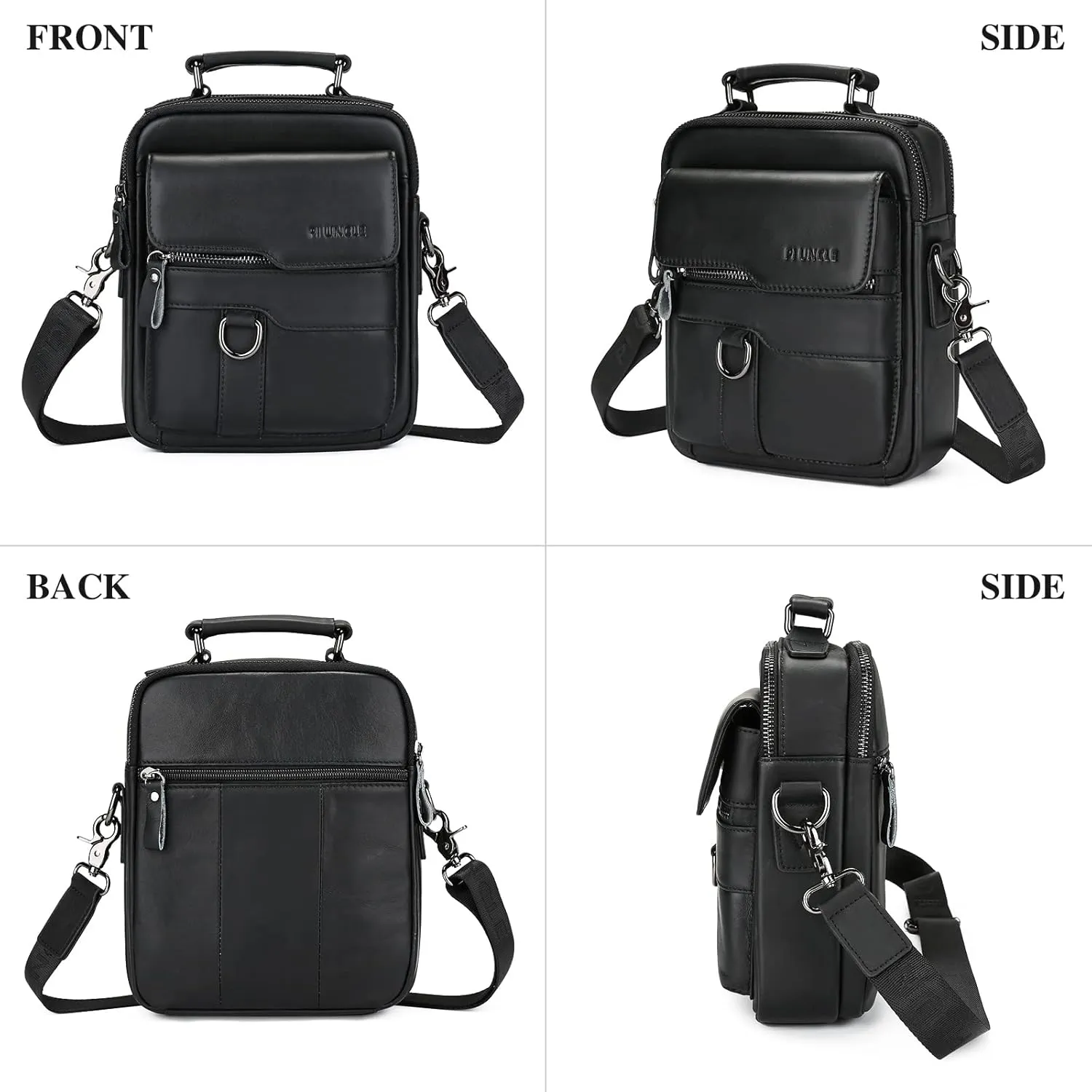 BAIGIO Genuine Leather Shoulder Bag for Men Crossbody Bag Small Leather Messenger Briefcase Handbag Men Purse