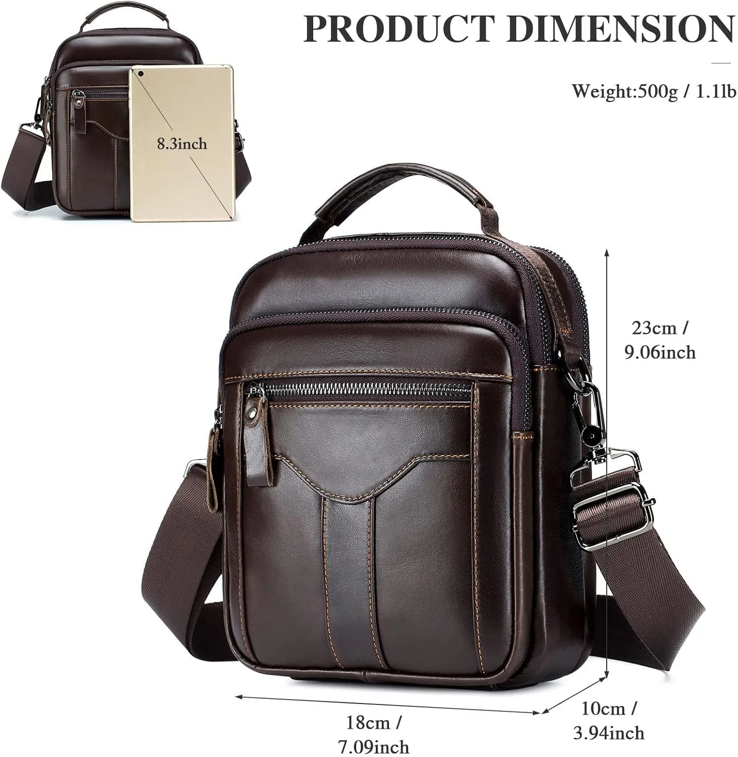 BAIGIO Genuine Leather Shoulder Bag for Men Crossbody Bag Small Leather Messenger Briefcase Handbag Men Purse