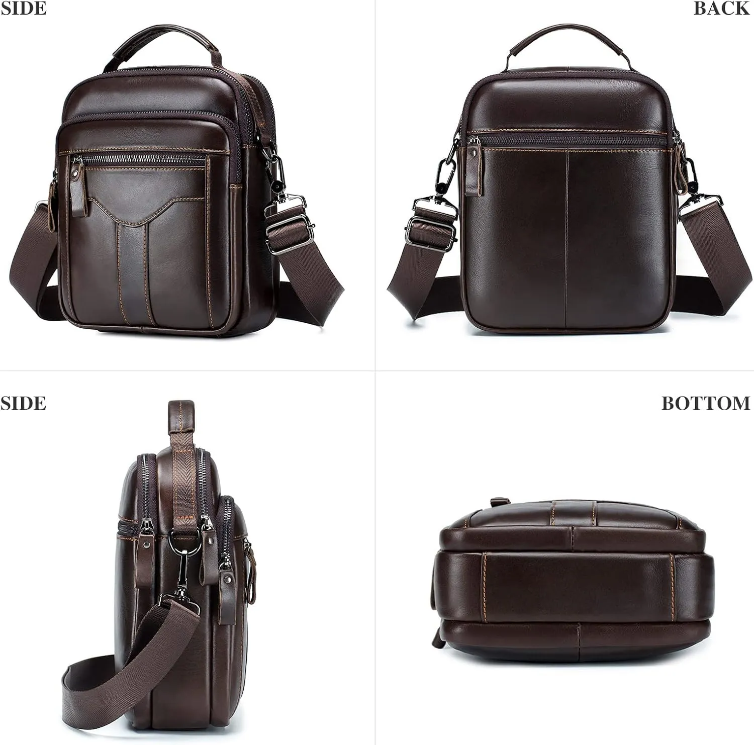 BAIGIO Genuine Leather Shoulder Bag for Men Crossbody Bag Small Leather Messenger Briefcase Handbag Men Purse