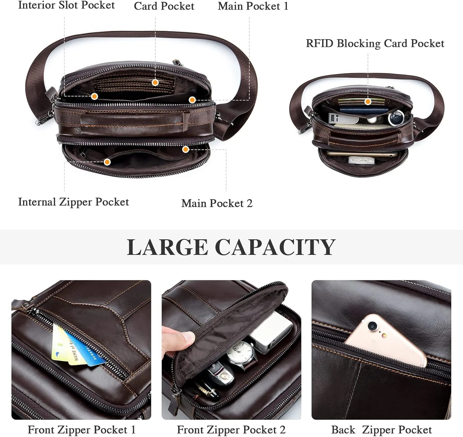BAIGIO Genuine Leather Shoulder Bag for Men Crossbody Bag Small Leather Messenger Briefcase Handbag Men Purse