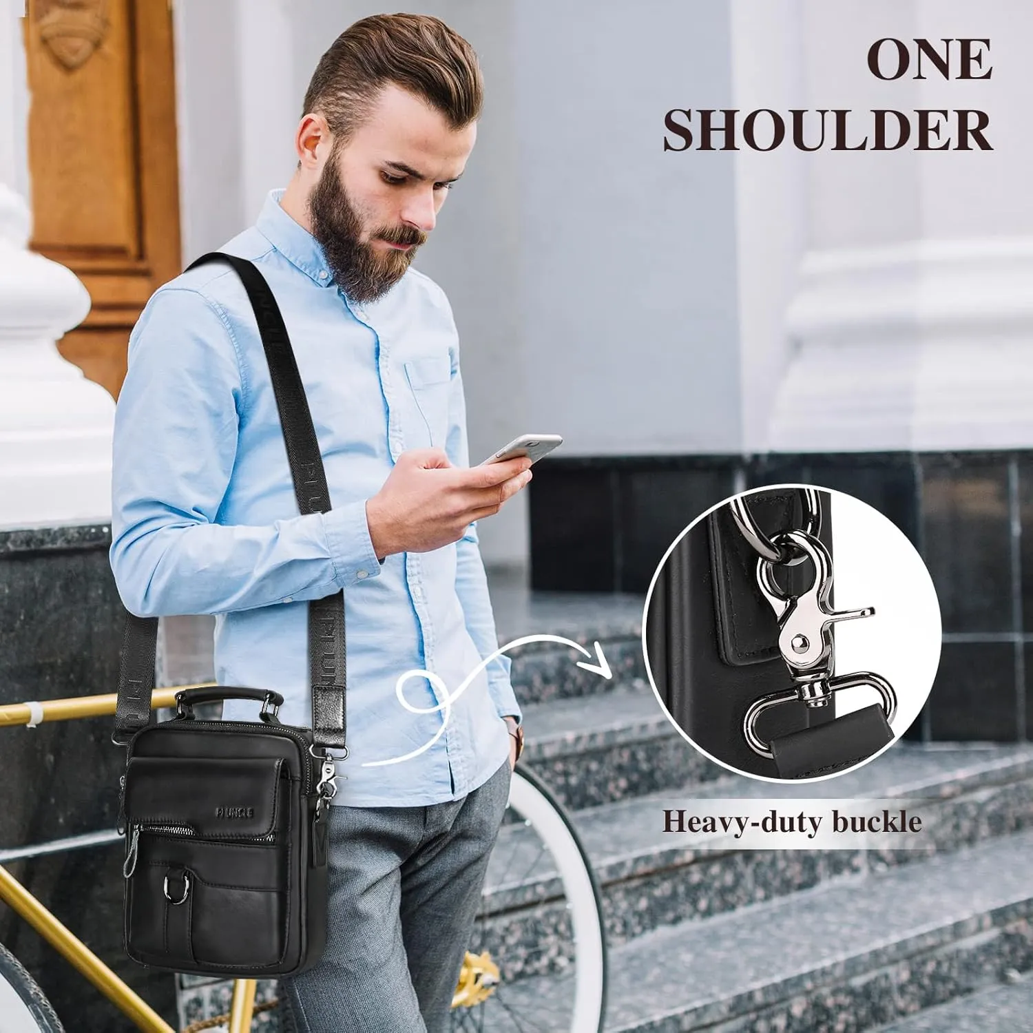 BAIGIO Genuine Leather Shoulder Bag for Men Crossbody Bag Small Leather Messenger Briefcase Handbag Men Purse