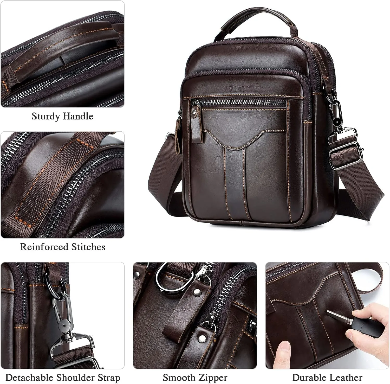 BAIGIO Genuine Leather Shoulder Bag for Men Crossbody Bag Small Leather Messenger Briefcase Handbag Men Purse