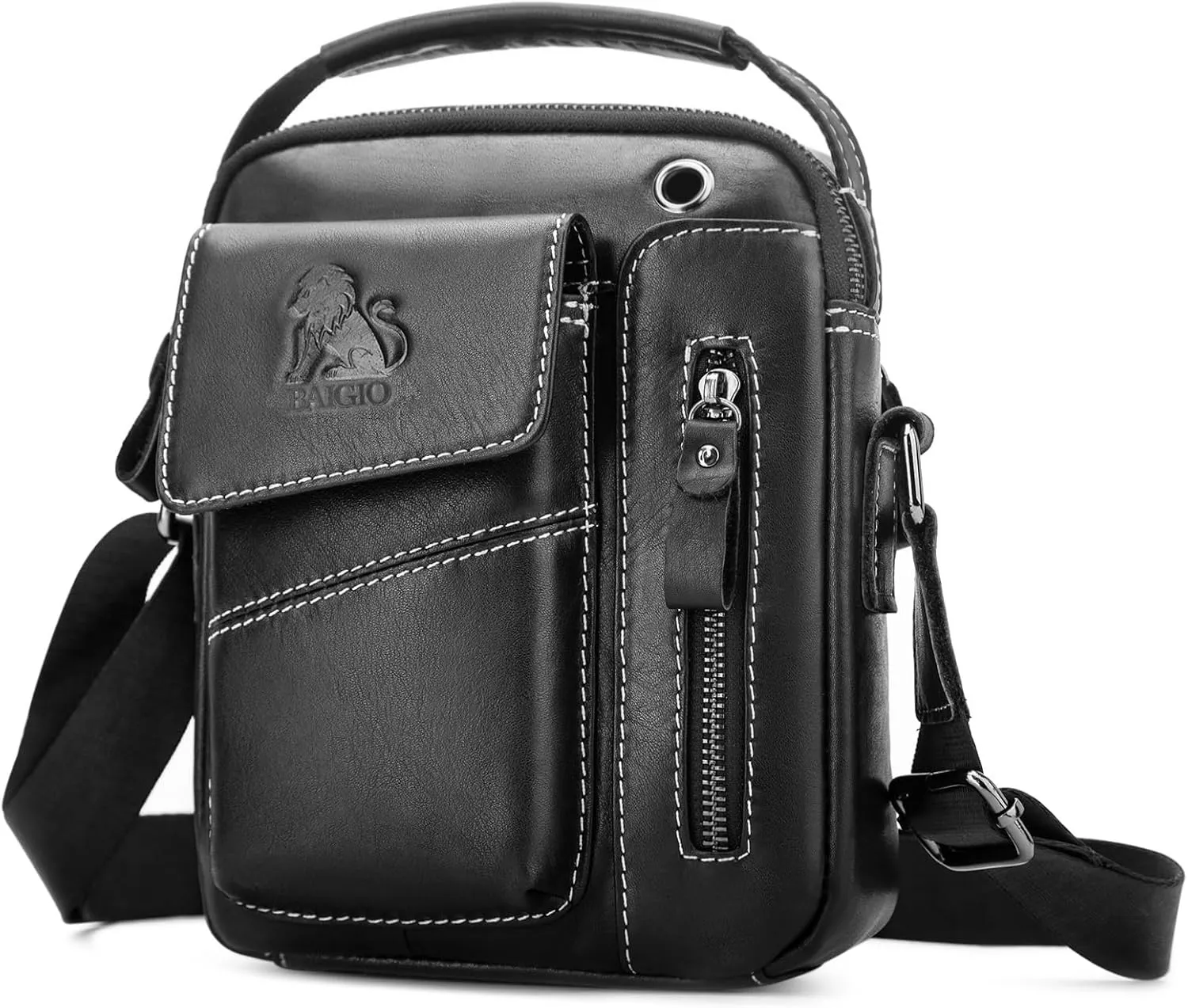 BAIGIO Men's Small Leather Shoulder Bag Messenger Pack Handbag Bag Crossbody Bag Man Purse Sling for Travel Business Work