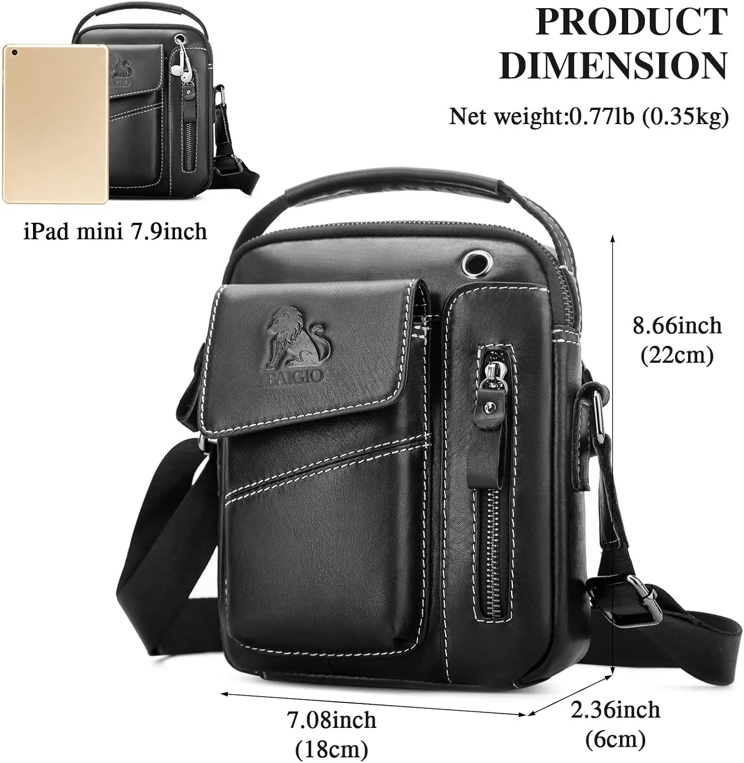 BAIGIO Men's Small Leather Shoulder Bag Messenger Pack Handbag Bag Crossbody Bag Man Purse Sling for Travel Business Work