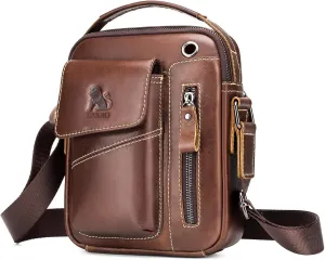 BAIGIO Men's Small Leather Shoulder Bag Messenger Pack Handbag Bag Crossbody Bag Man Purse Sling for Travel Business Work