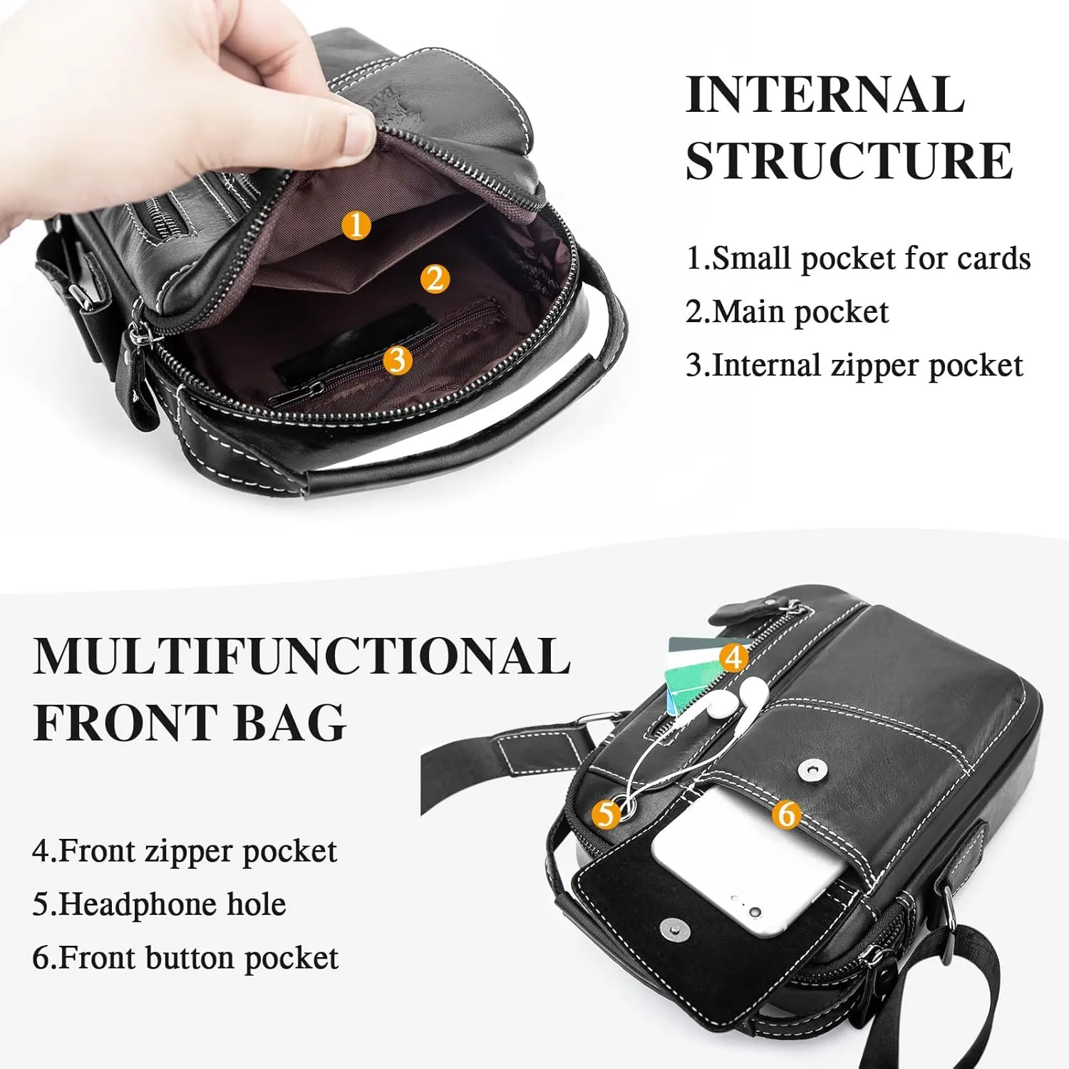 BAIGIO Men's Small Leather Shoulder Bag Messenger Pack Handbag Bag Crossbody Bag Man Purse Sling for Travel Business Work