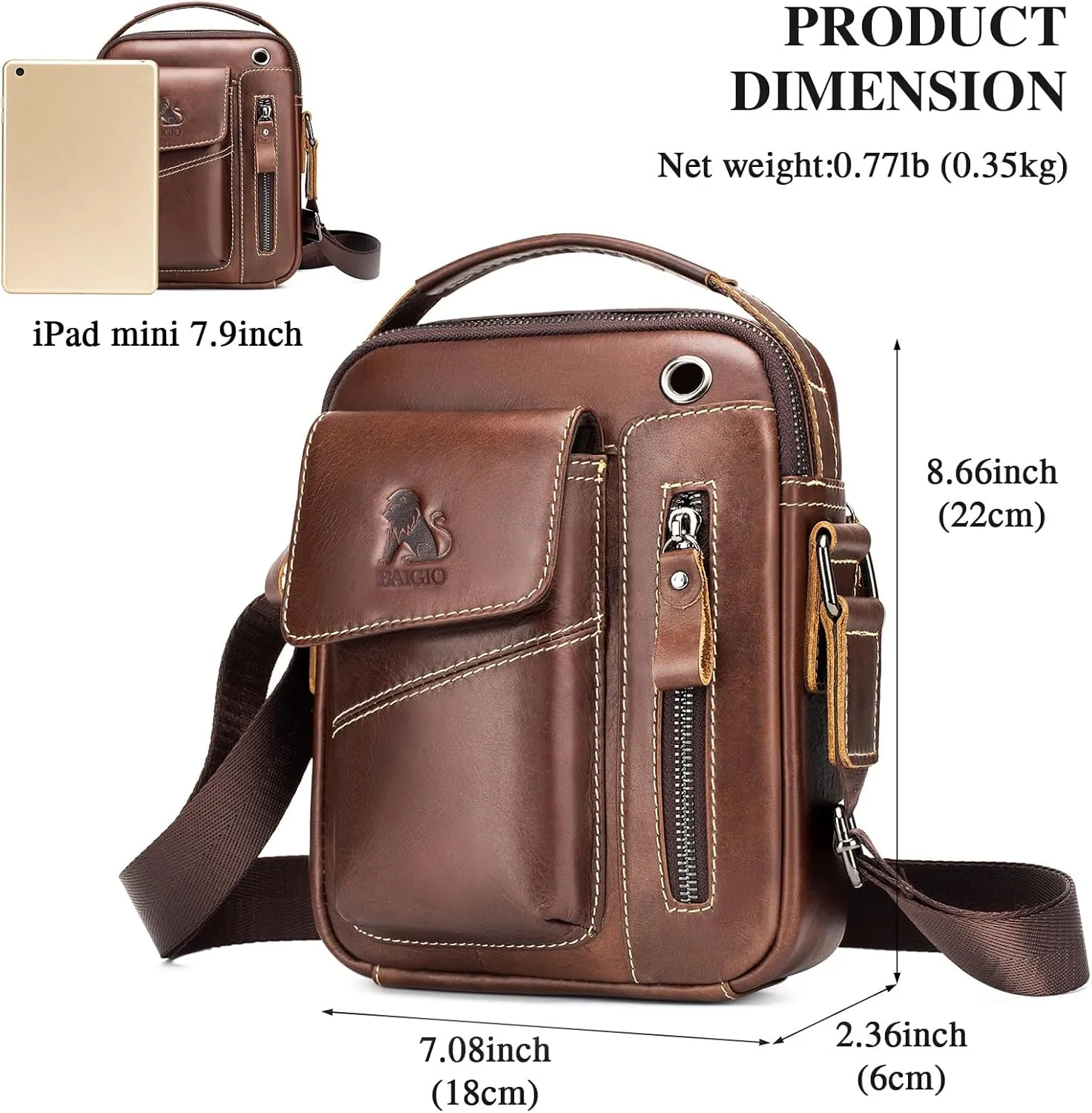 BAIGIO Men's Small Leather Shoulder Bag Messenger Pack Handbag Bag Crossbody Bag Man Purse Sling for Travel Business Work
