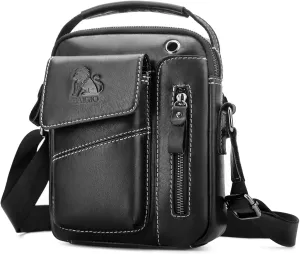 BAIGIO Men's Small Leather Shoulder Bag Messenger Pack Handbag Bag Crossbody Bag Man Purse Sling for Travel Business Work