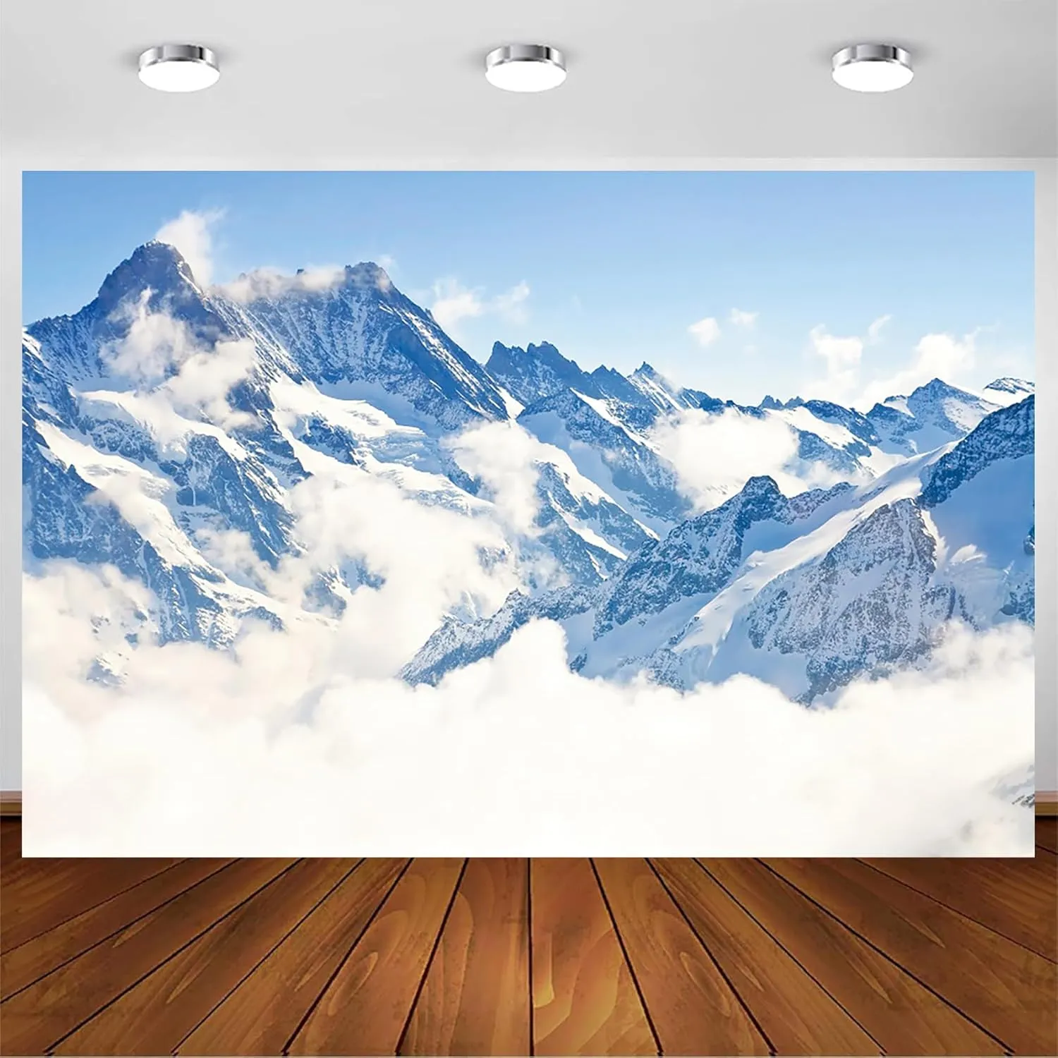 Baocicco 10x8ft Snowy Mountain Backdrop Winter Wonderland Cloud Misty Polar Glacier Photography Background Winter Mountain Adventure Themed Christmas Holiday Party Decor Banner Photo Props
