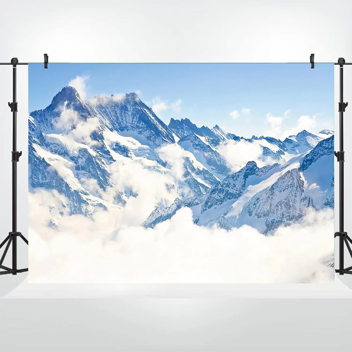Baocicco 10x8ft Snowy Mountain Backdrop Winter Wonderland Cloud Misty Polar Glacier Photography Background Winter Mountain Adventure Themed Christmas Holiday Party Decor Banner Photo Props