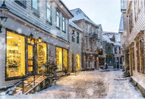 Baocicco 12x8ft Merry Christmas Backdrop Historical Town Illuminated Christmas Shop Snowing Scene European Small Town Winter Snow View Photography Background Travel Theme Christmas Party Photo Booth