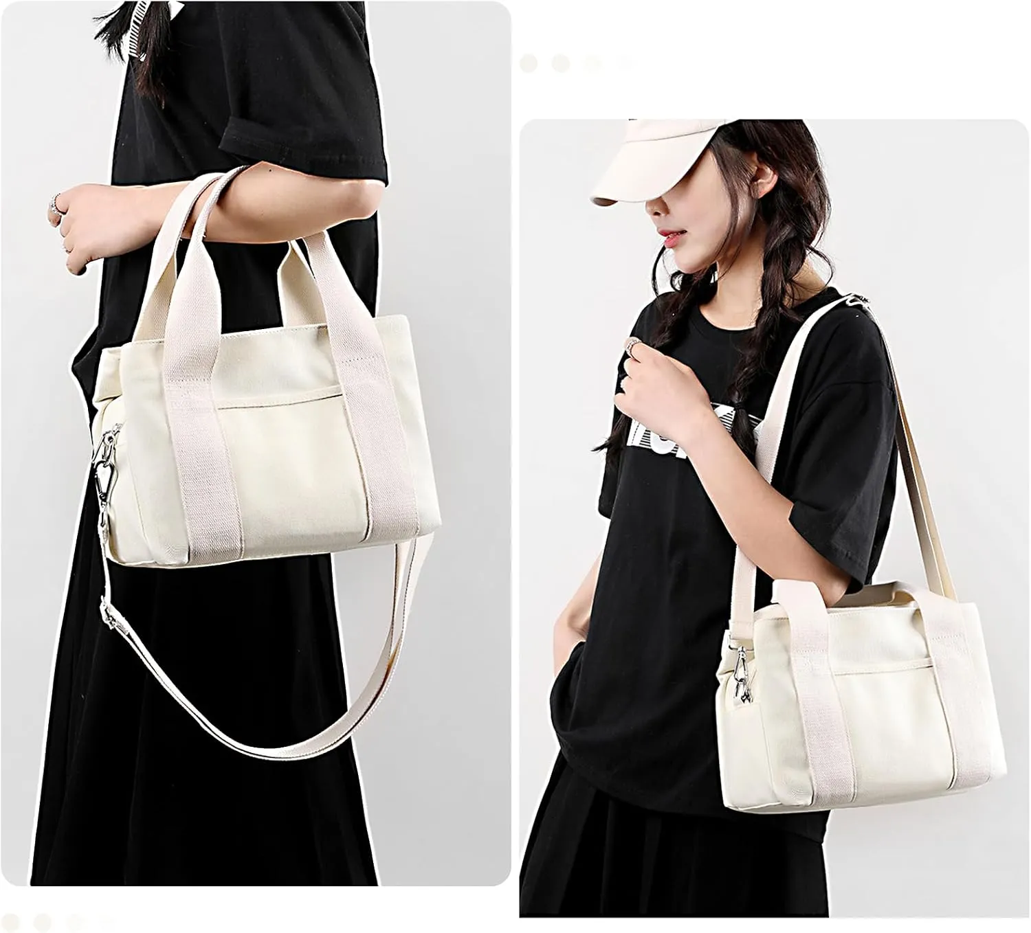 Barsine Canvas Tote Bag for Women Crossbody Shoulder Handbag with Compartments for Work Church College