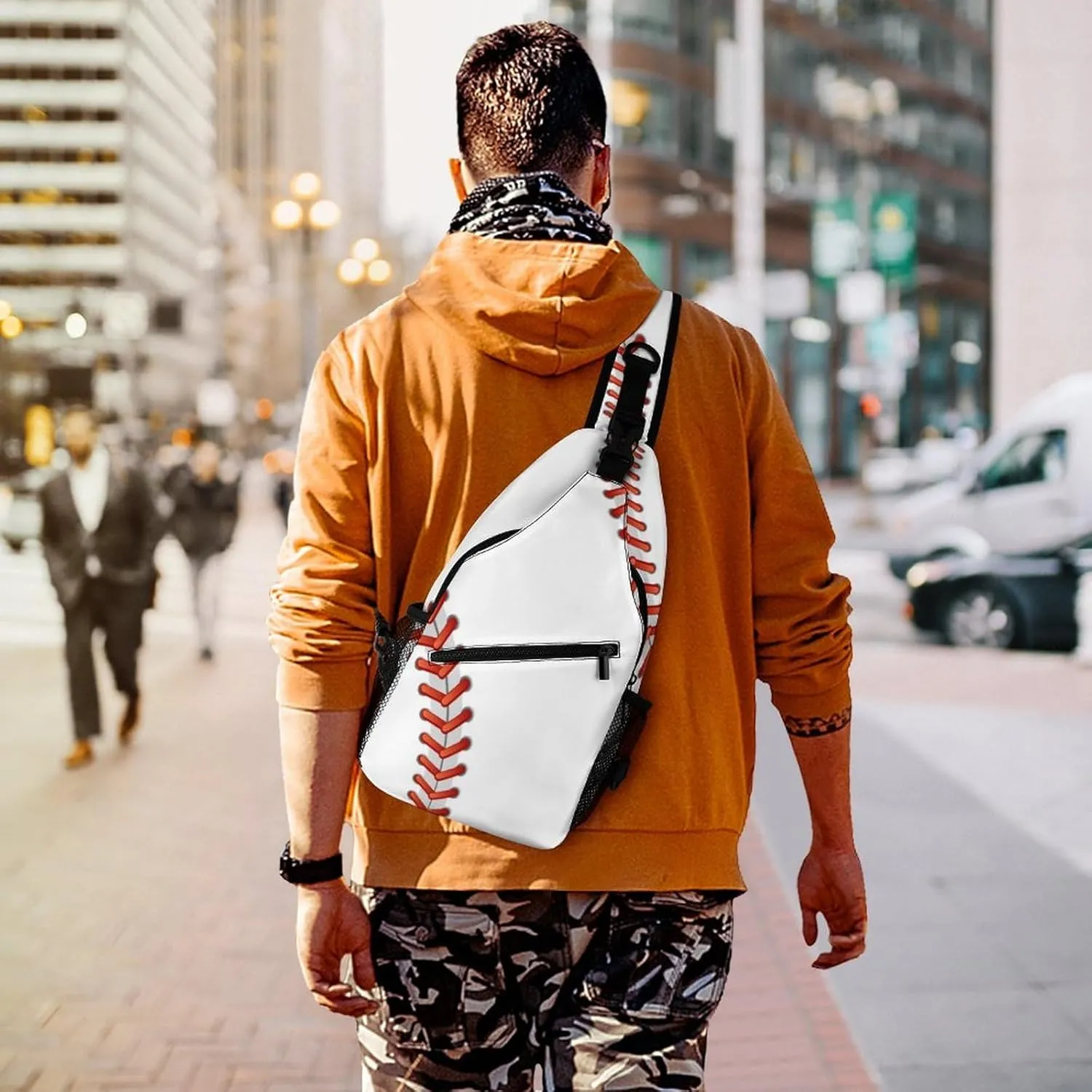 Baseball Background Sling Bag for Women Men Stitching Crossbody Sling Backpack with Anti Theft,Multipurpose Chest Bag for Travel,Hiking,Cycling,Camping