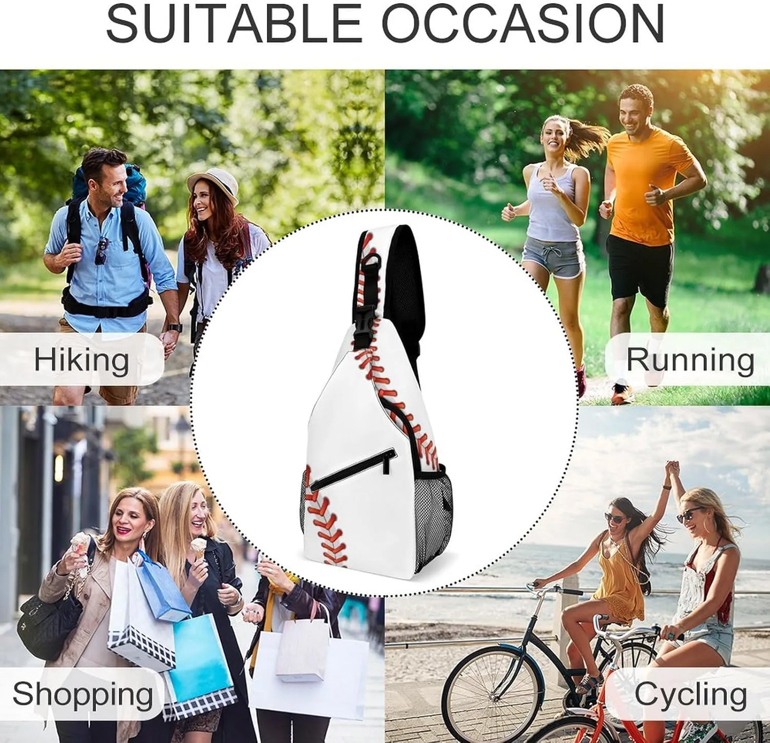 Baseball Background Sling Bag for Women Men Stitching Crossbody Sling Backpack with Anti Theft,Multipurpose Chest Bag for Travel,Hiking,Cycling,Camping