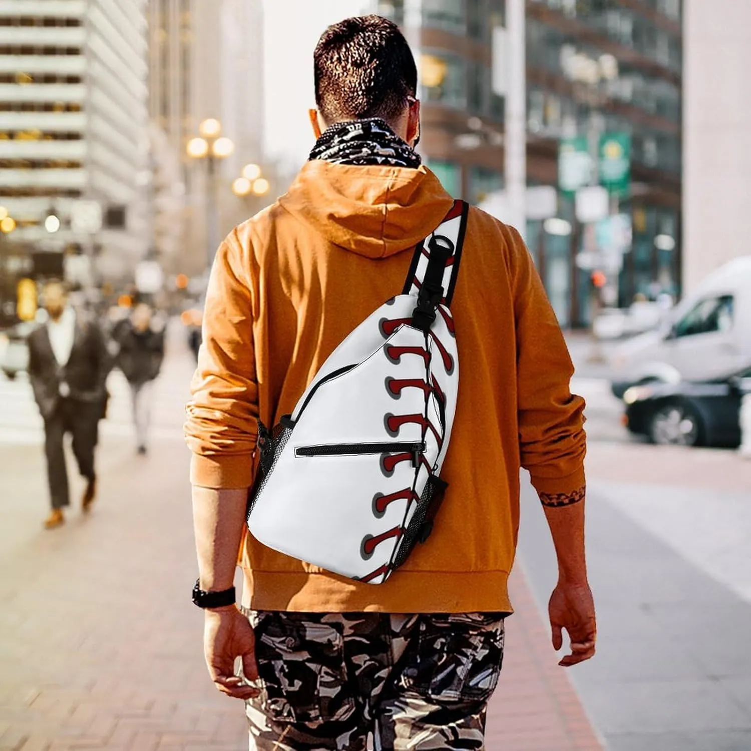 Baseball Laces Or Softball Sling Bag Crossbody Shoulder Backpack Adjustable Lightweight Travel Hiking Casual Daypack for Men Women