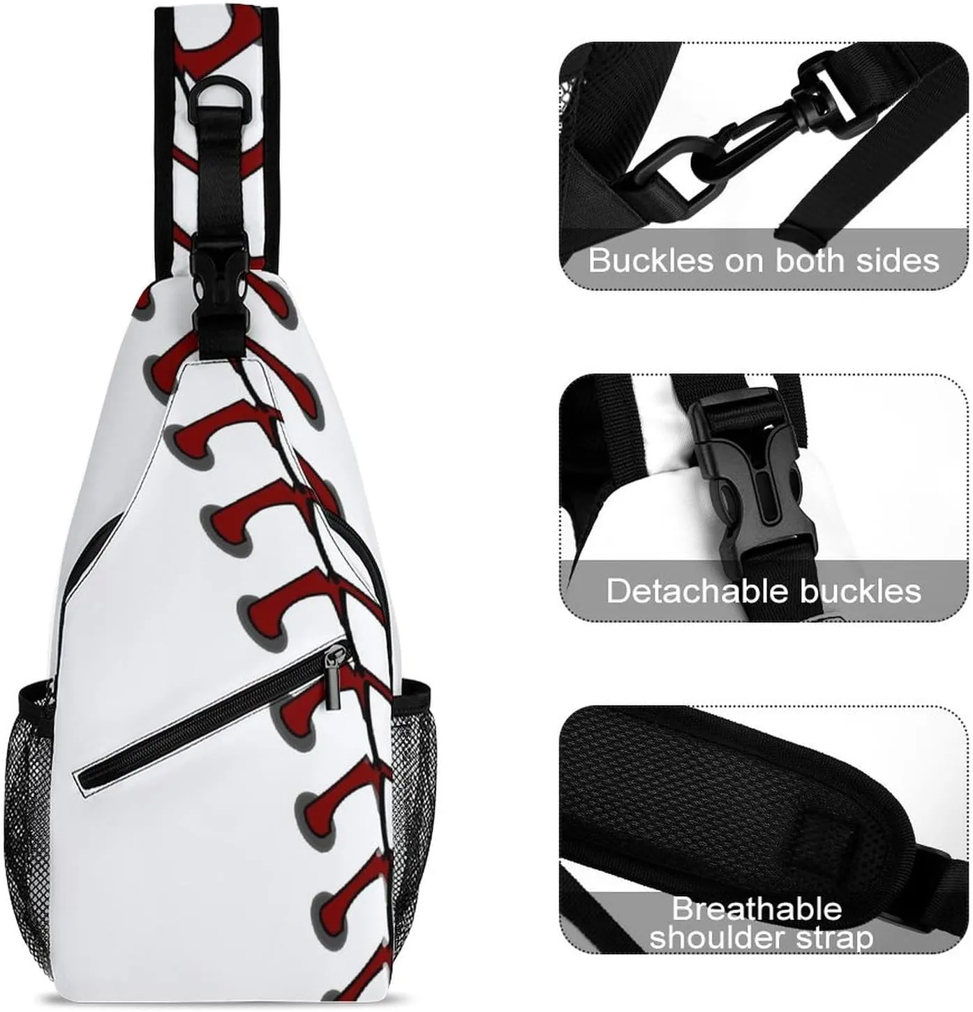 Baseball Laces Or Softball Sling Bag Crossbody Shoulder Backpack Adjustable Lightweight Travel Hiking Casual Daypack for Men Women