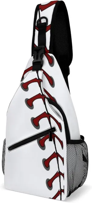 Baseball Laces Or Softball Sling Bag Crossbody Shoulder Backpack Adjustable Lightweight Travel Hiking Casual Daypack for Men Women