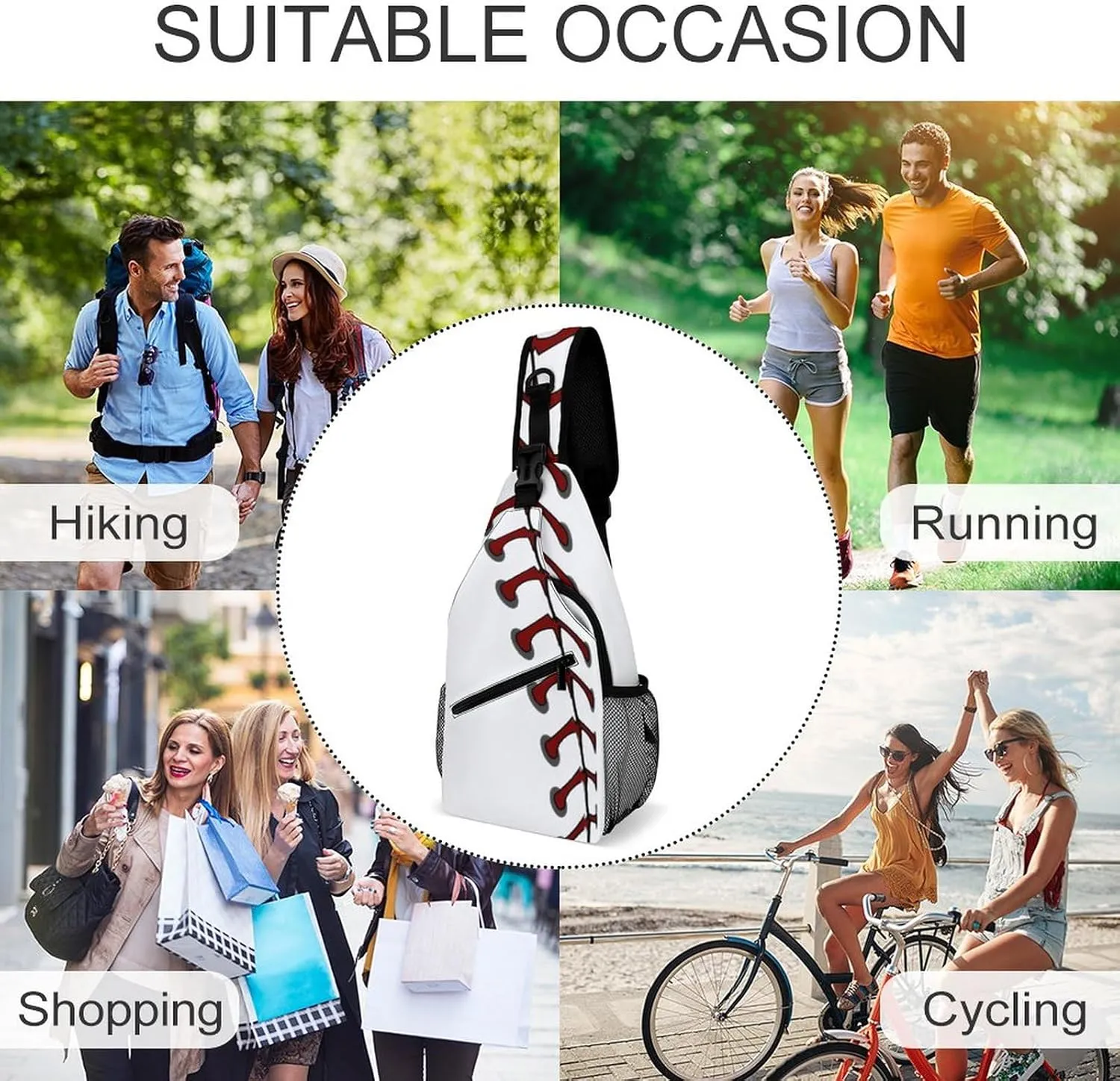 Baseball Laces Or Softball Sling Bag Crossbody Shoulder Backpack Adjustable Lightweight Travel Hiking Casual Daypack for Men Women