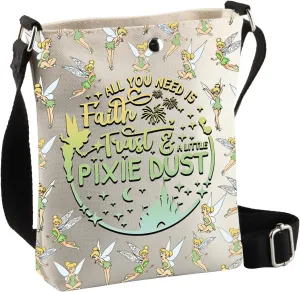 BDPWSS Fairy Gift Cartoon Fans Gift All You Need Is Faith Trust And A Little Pixie Dust Cartoon Lover Crossbody Bag