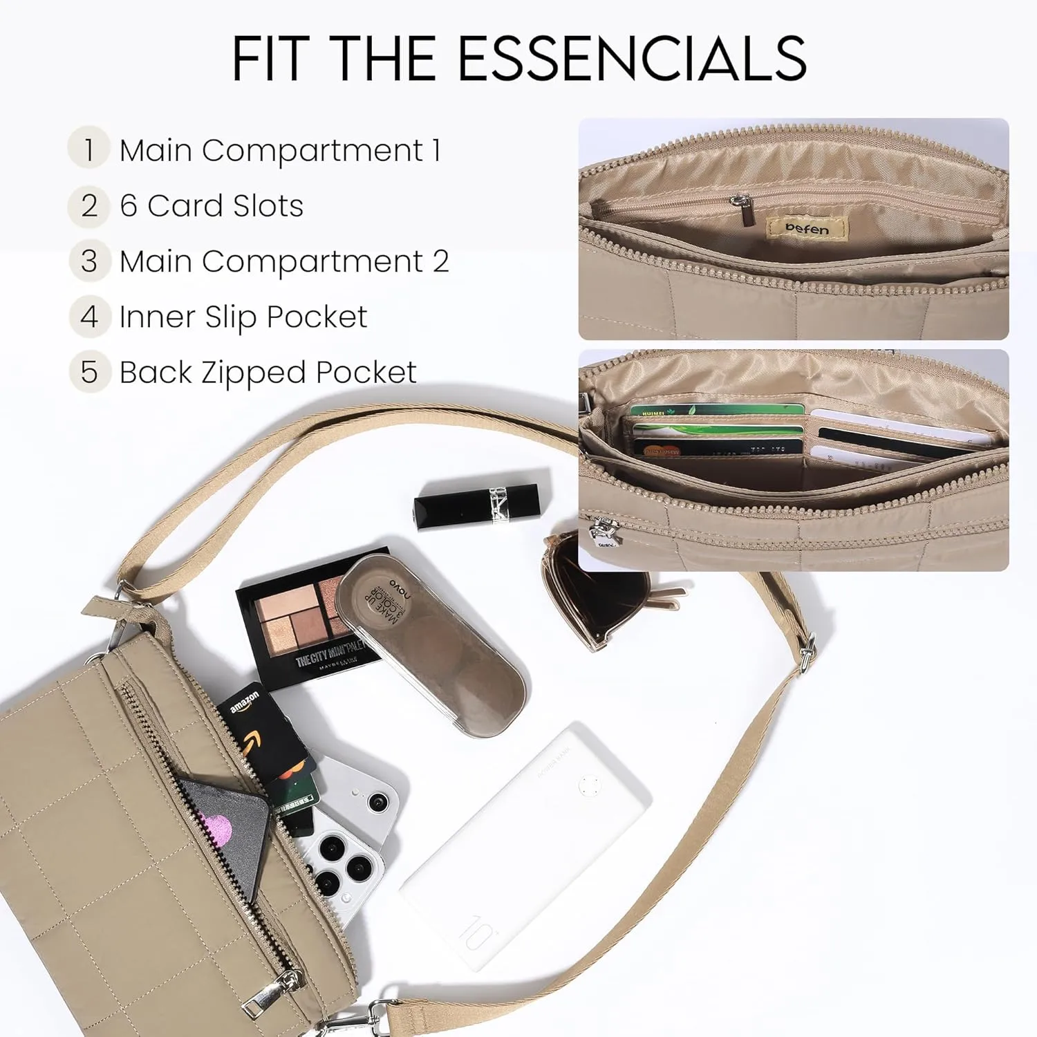 befen Puffer Crossbody Wristlet for Women, RFID Wristlet Wallet Purse with 2 Strap, Lightweight Shoulder Bag for Travel