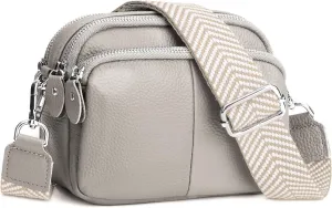 befen Small Genuine Leather Camera Crossbody Bags for Women Triple Zip Cross Body Purses Handbag with Wide Strap