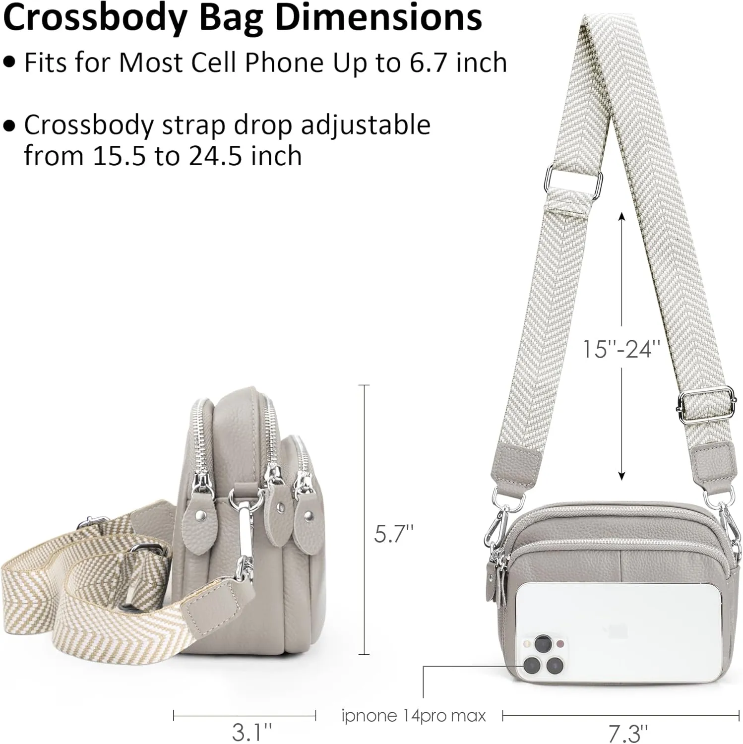 befen Small Genuine Leather Camera Crossbody Bags for Women Triple Zip Cross Body Purses Handbag with Wide Strap