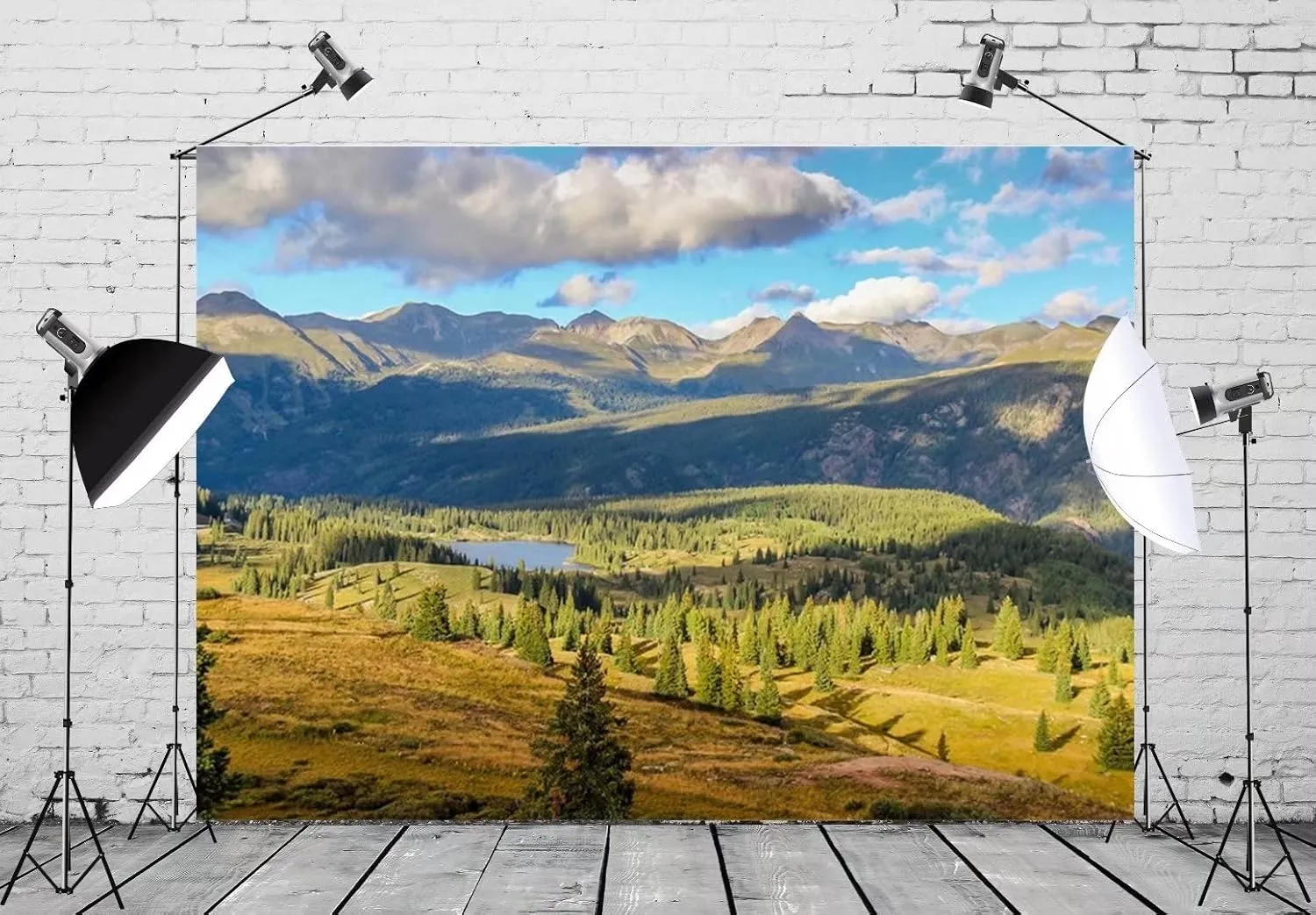 BELECO 7x5ft Soft Fabric Colorado Mountains Lake Backdrop Pine Trees Forest Landscape Outdoor Hiking Camping Backdrop Nature Wallpaper Background Photo Portraits Video Studio Photo Booth Props