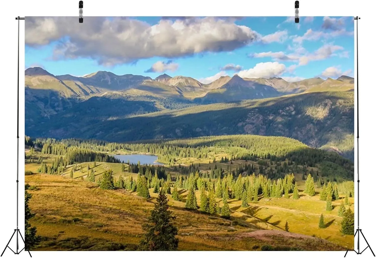 BELECO 7x5ft Soft Fabric Colorado Mountains Lake Backdrop Pine Trees Forest Landscape Outdoor Hiking Camping Backdrop Nature Wallpaper Background Photo Portraits Video Studio Photo Booth Props