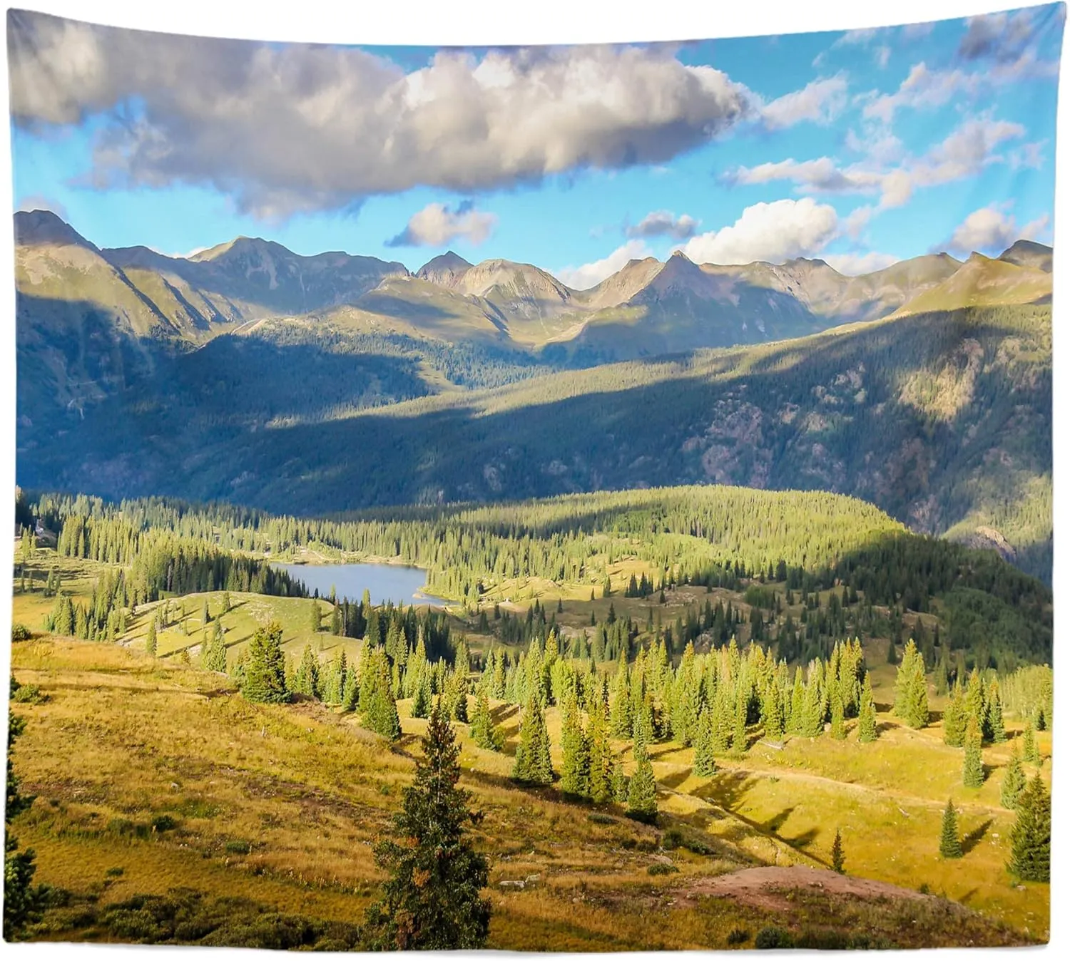 BELECO 7x5ft Soft Fabric Colorado Mountains Lake Backdrop Pine Trees Forest Landscape Outdoor Hiking Camping Backdrop Nature Wallpaper Background Photo Portraits Video Studio Photo Booth Props