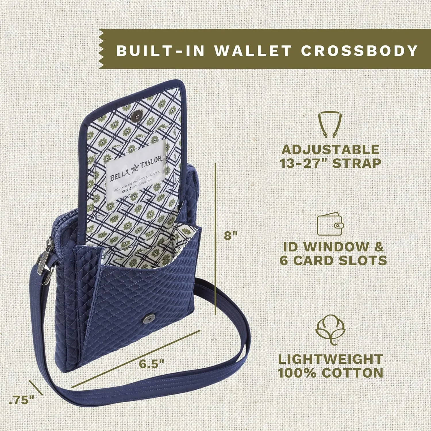 Bella Taylor Mini Crossbody Purse with Built In Wallet