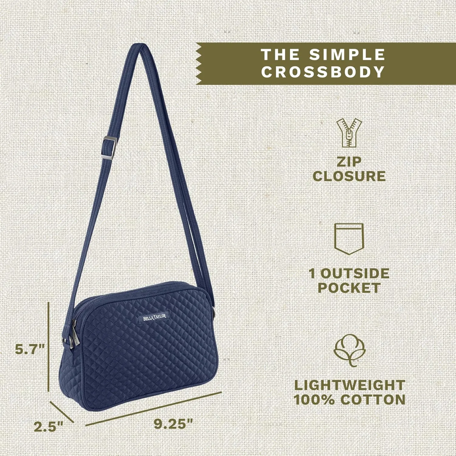 Bella Taylor Simple Crossbody Purse for Women, Small Shoulder Handbag