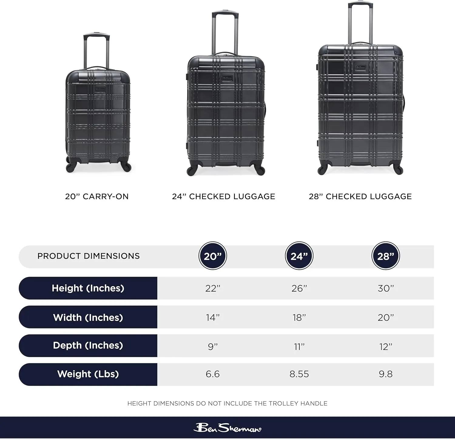 Ben Sherman Nottingham Lightweight Hardside 4-Wheel Spinner Travel Luggage, Charcoal, 24-Inch Checked