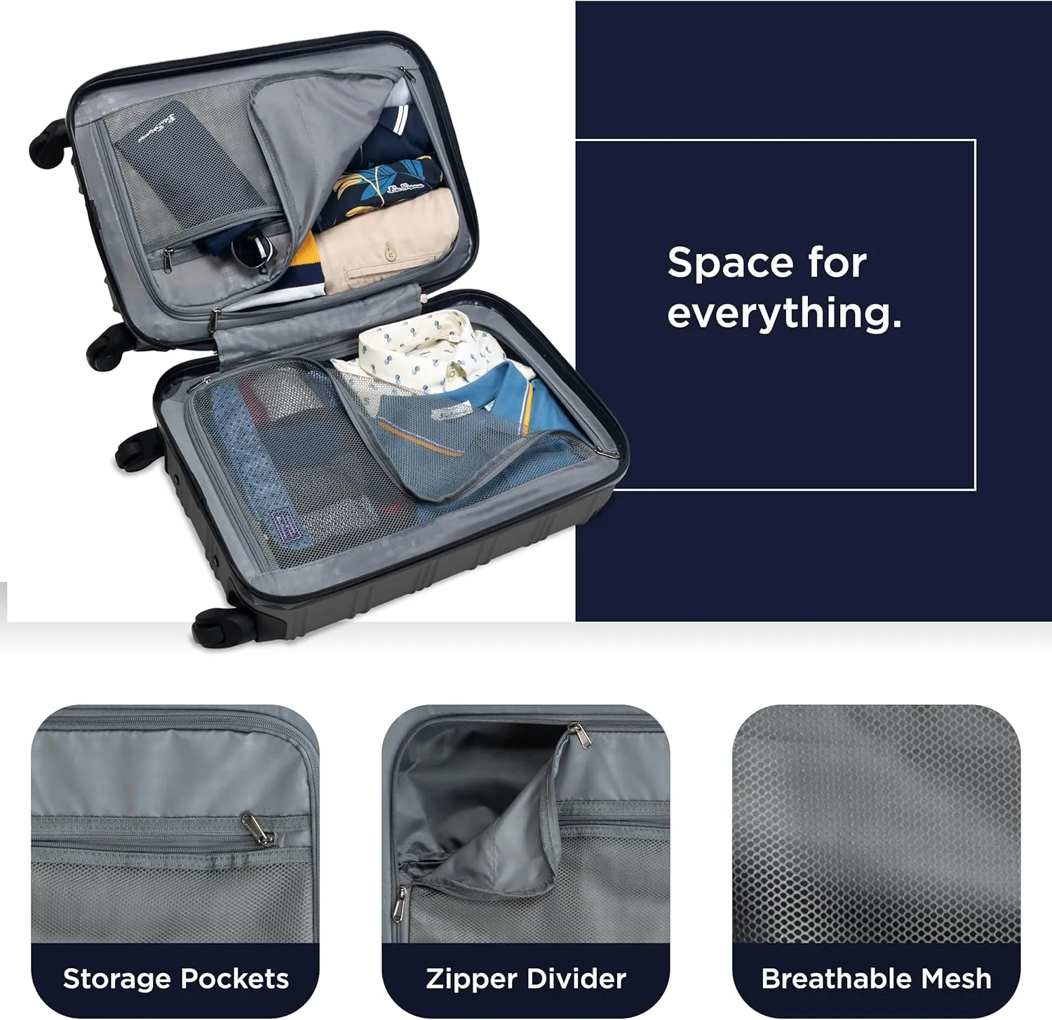 Ben Sherman Nottingham Lightweight Hardside 4-Wheel Spinner Travel Luggage, Charcoal, 24-Inch Checked
