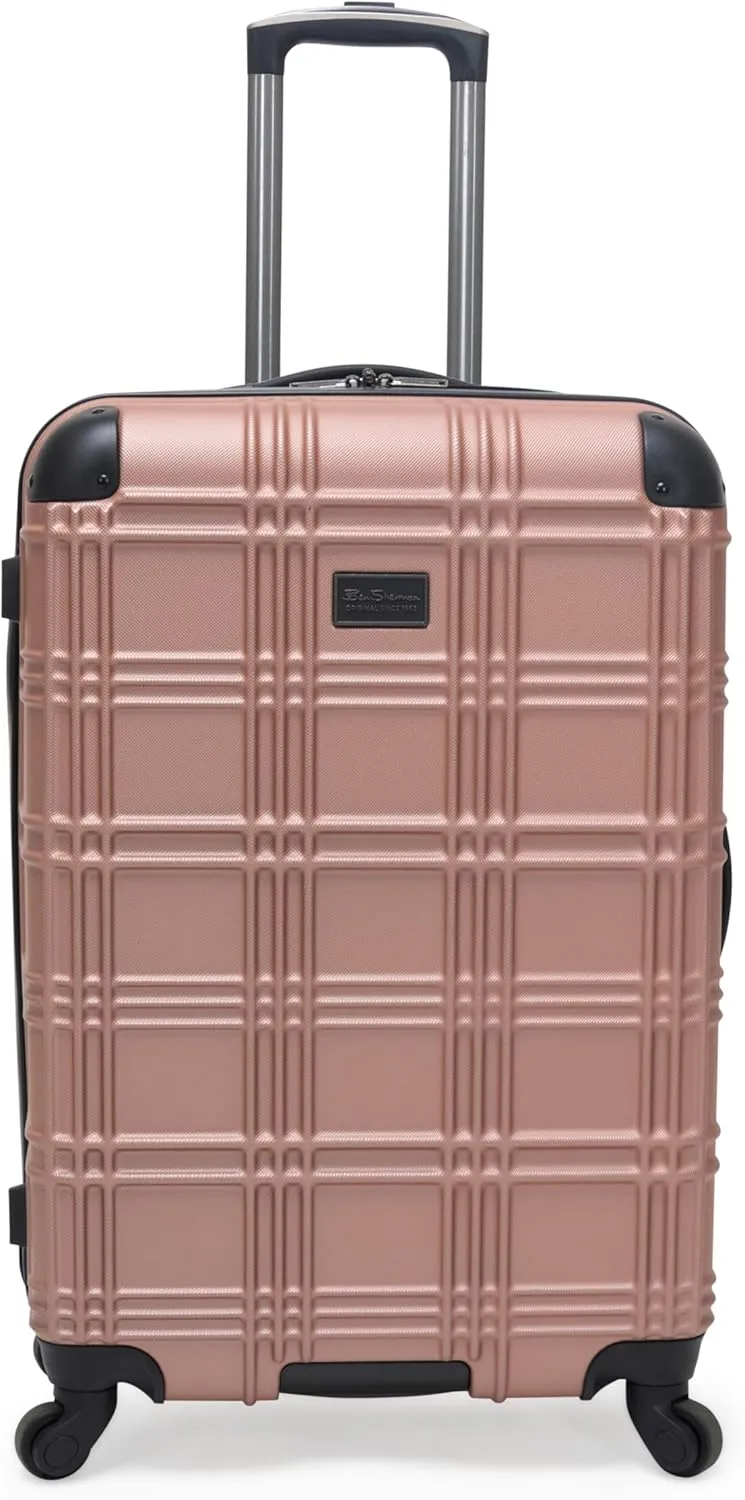 Ben Sherman Nottingham Lightweight Hardside 4-Wheel Spinner Travel Luggage, Rose Gold, 24-Inch Checked