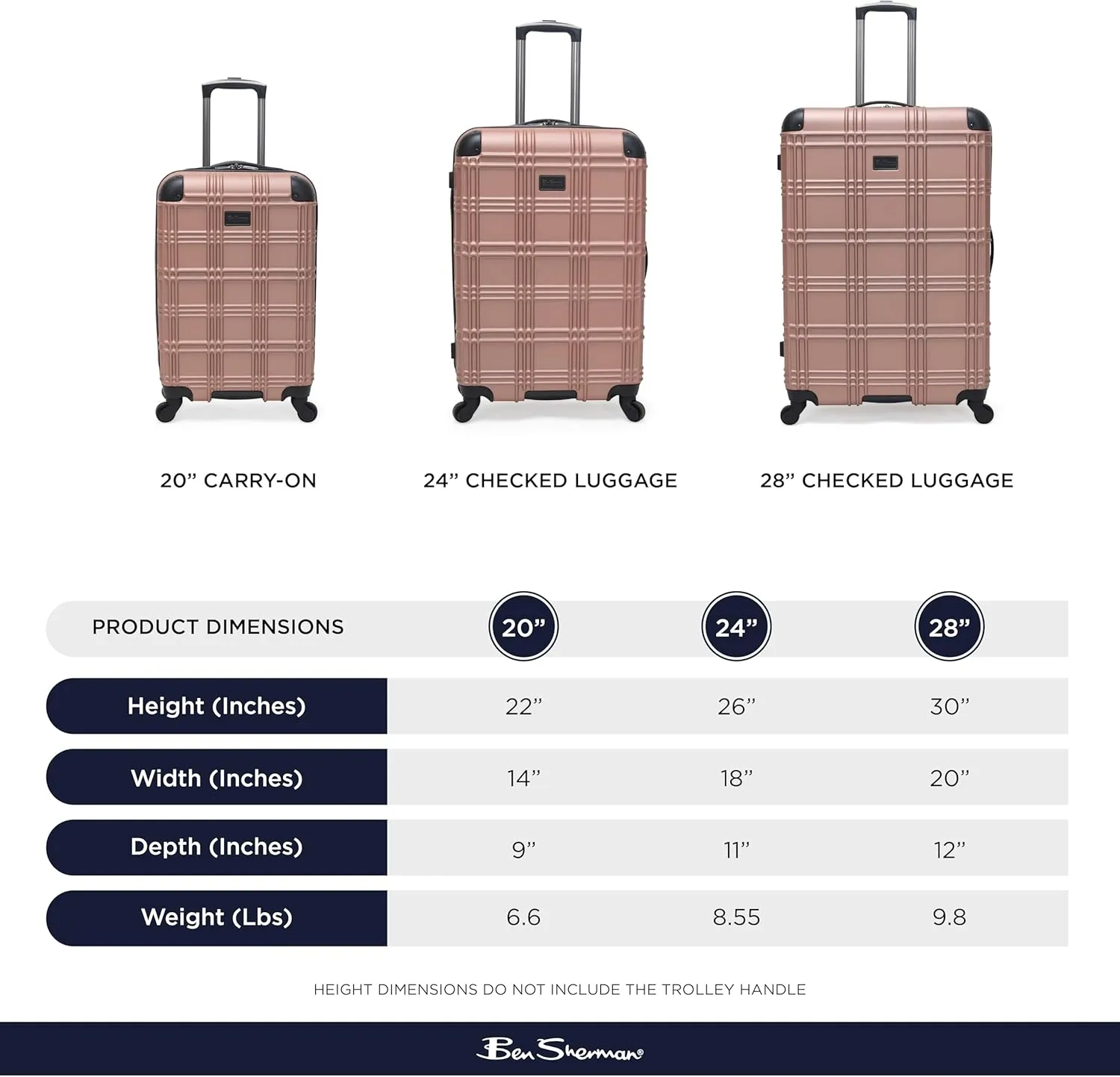 Ben Sherman Nottingham Lightweight Hardside 4-Wheel Spinner Travel Luggage, Rose Gold, 24-Inch Checked