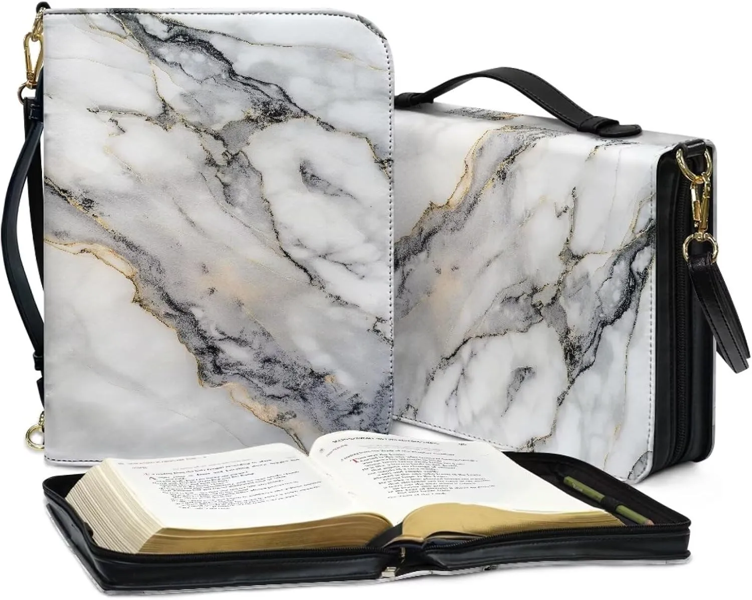 Bible Cover Case for Women, PU Bible Bag with Shoulder Strap Carrying Handle and Zippered Pocket