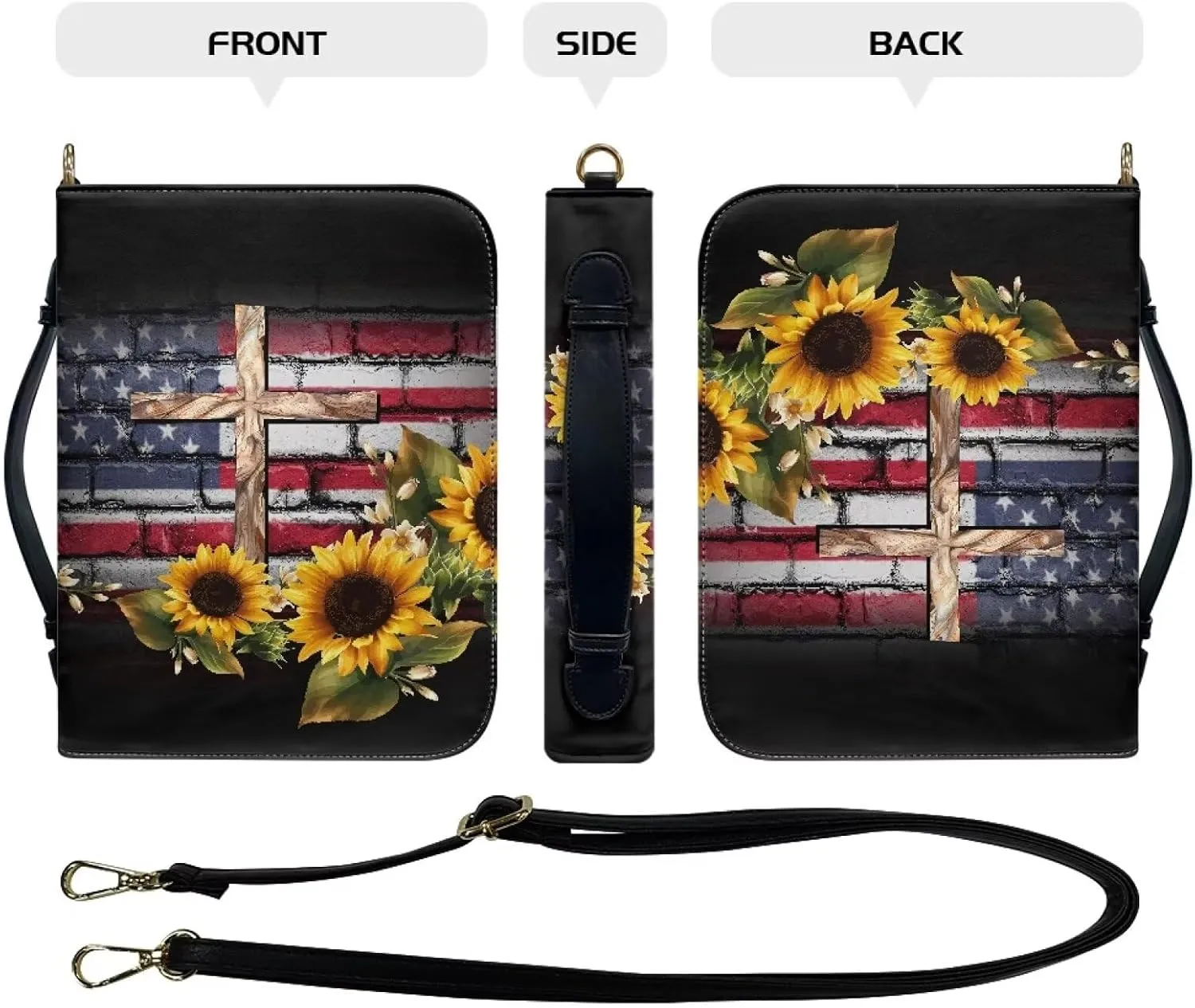 Bible Cover Case for Women, PU Bible Bag with Shoulder Strap Carrying Handle and Zippered Pocket