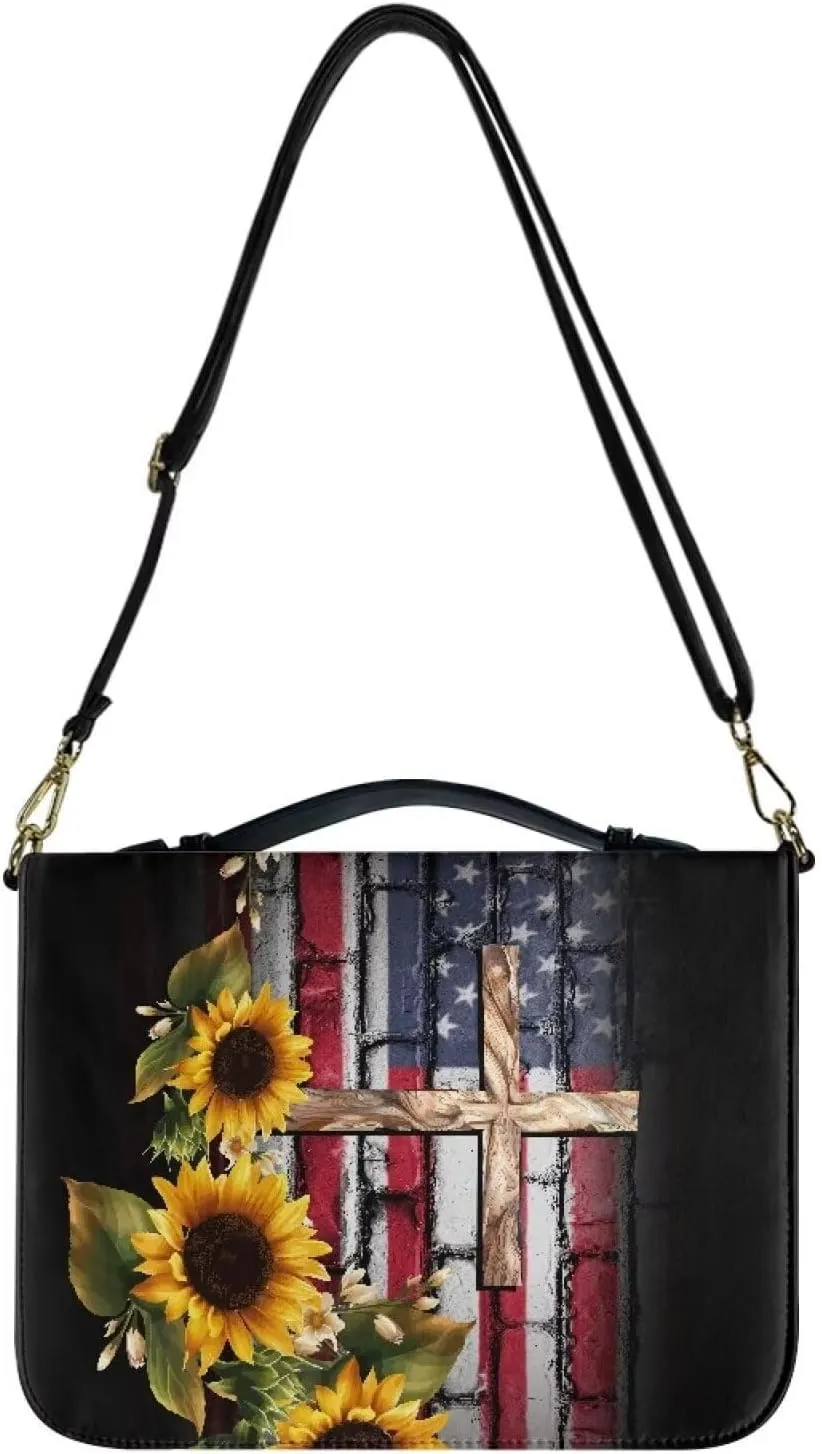 Bible Cover Case for Women, PU Bible Bag with Shoulder Strap Carrying Handle and Zippered Pocket