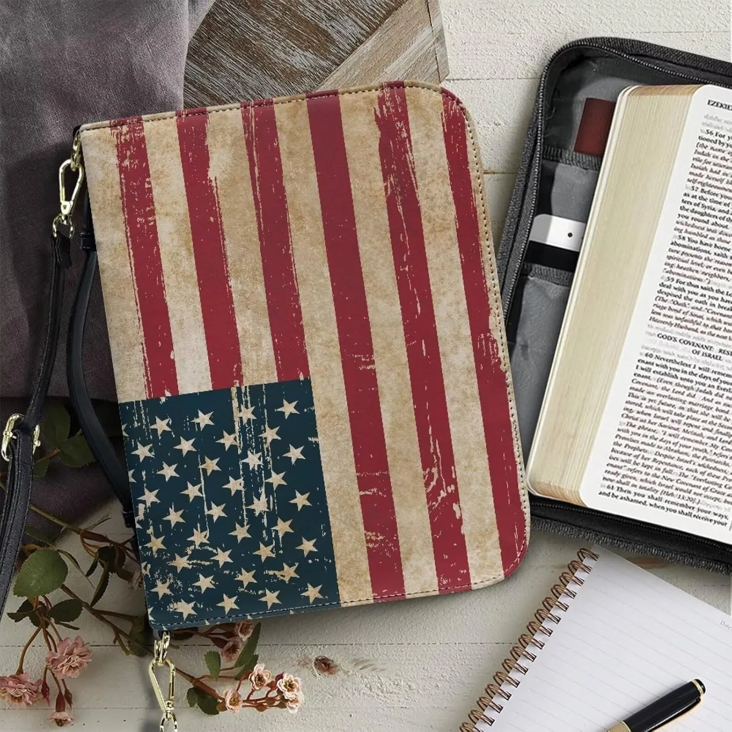 Bible Cover Case for Women, PU Bible Bag with Shoulder Strap Carrying Handle and Zippered Pocket