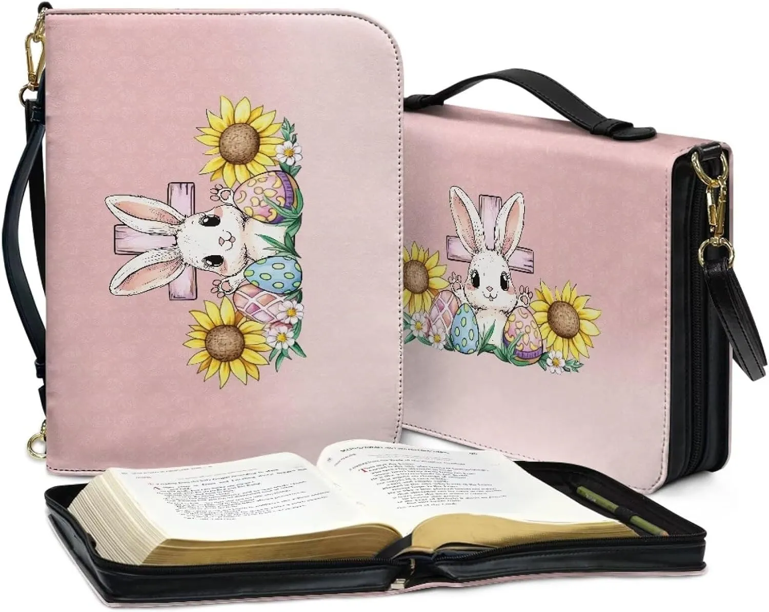 Bible Cover Case for Women, PU Bible Bag with Shoulder Strap Carrying Handle and Zippered Pocket