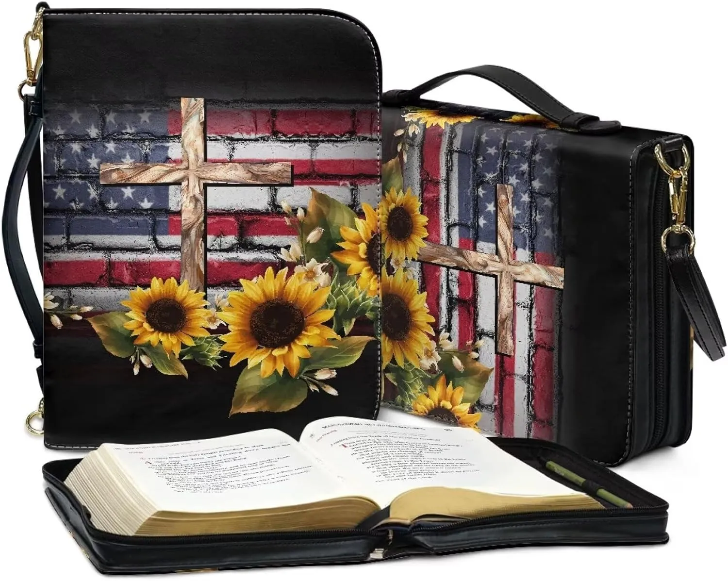 Bible Cover Case for Women, PU Bible Bag with Shoulder Strap Carrying Handle and Zippered Pocket