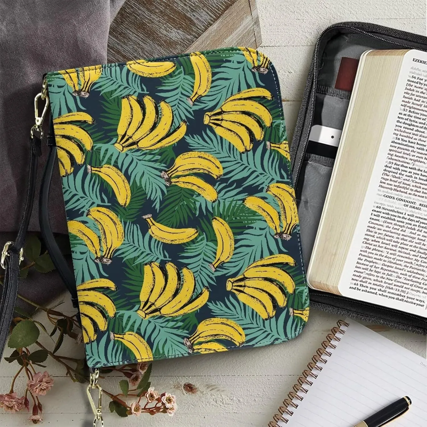 Bible Cover Case for Women, PU Bible Bag with Shoulder Strap Carrying Handle and Zippered Pocket