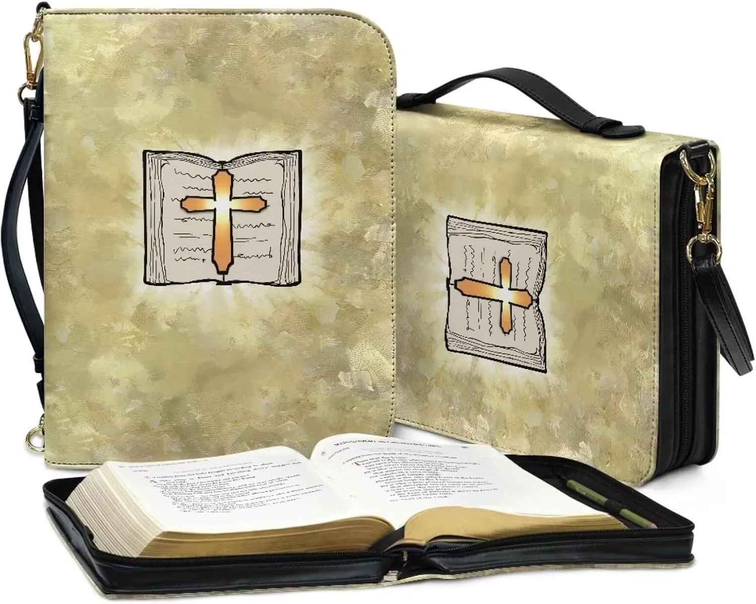 Bible Cover Case for Women, PU Bible Bag with Shoulder Strap Carrying Handle and Zippered Pocket